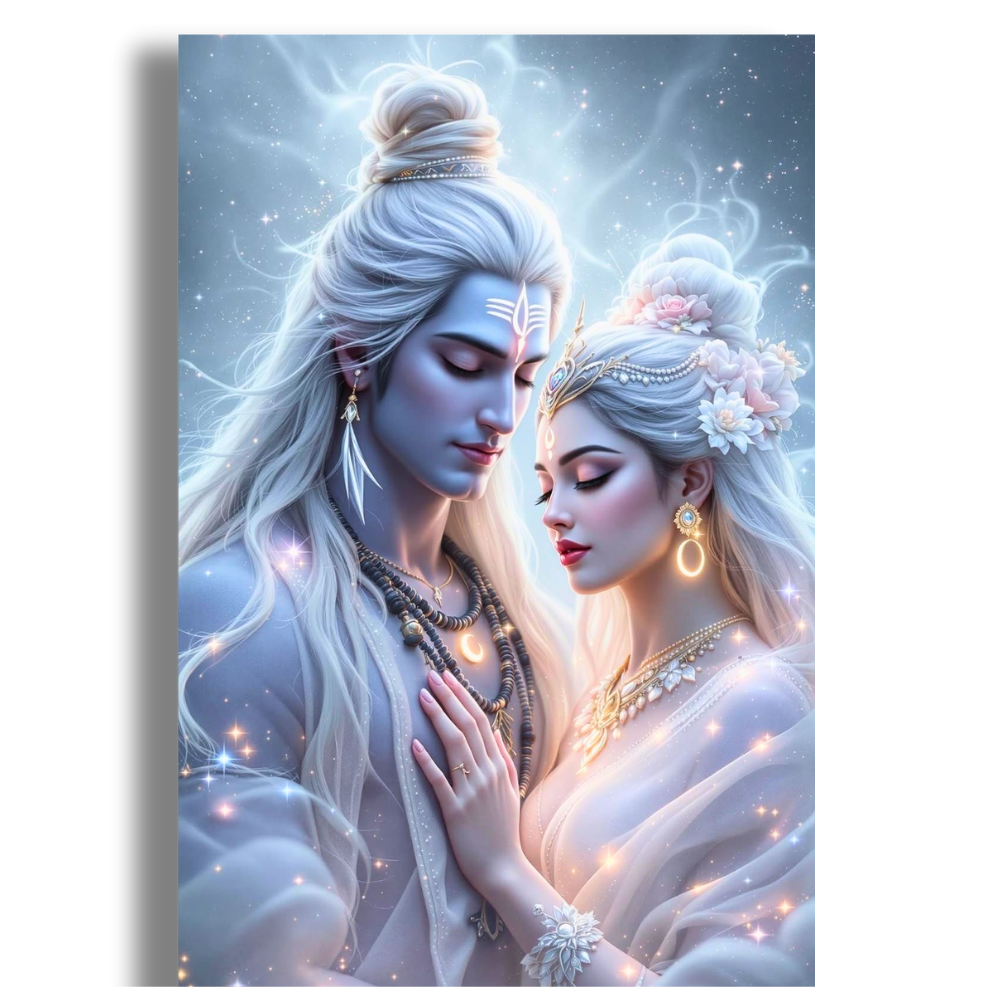 Lord Shiva & Goddess Parvati Wall Poster | Premium Glossy Divine Couple Wall Art for Home & Pooja Room | High Quality Print