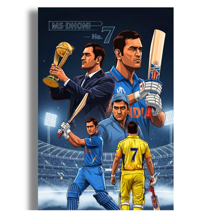 MS Dhoni No. 7 Cricket Wall Poster | Premium Glossy Indian Cricket Legend Wall Art for Bedroom & Office | High Quality Print