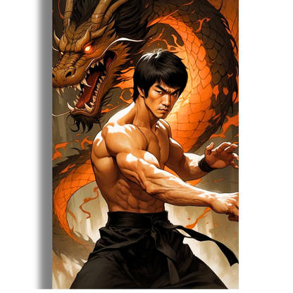 Bruce Lee Martial Arts Wall Poster with Dragon | Premium Glossy Kung Fu Wall Art for Bedroom, Gym & Office | High Quality Print