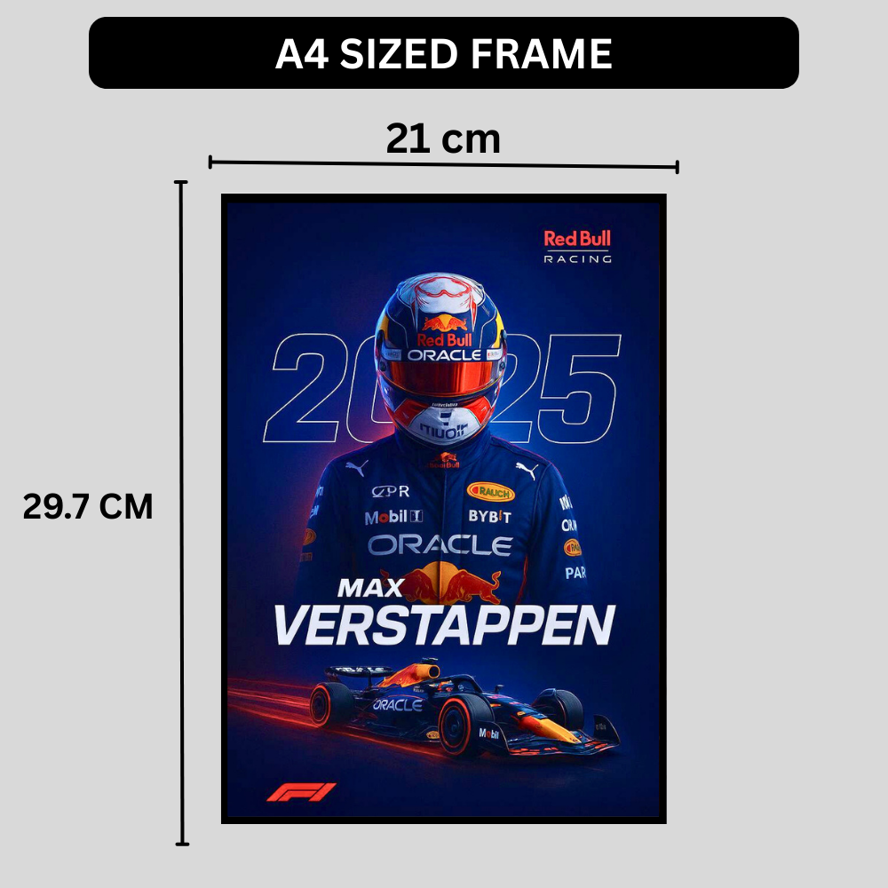Premium Max Verstappen 2025 2D Car Frame – Formula 1 Wall Art for Racing Fans & Collectors | Red Bull Racing Inspired Decor