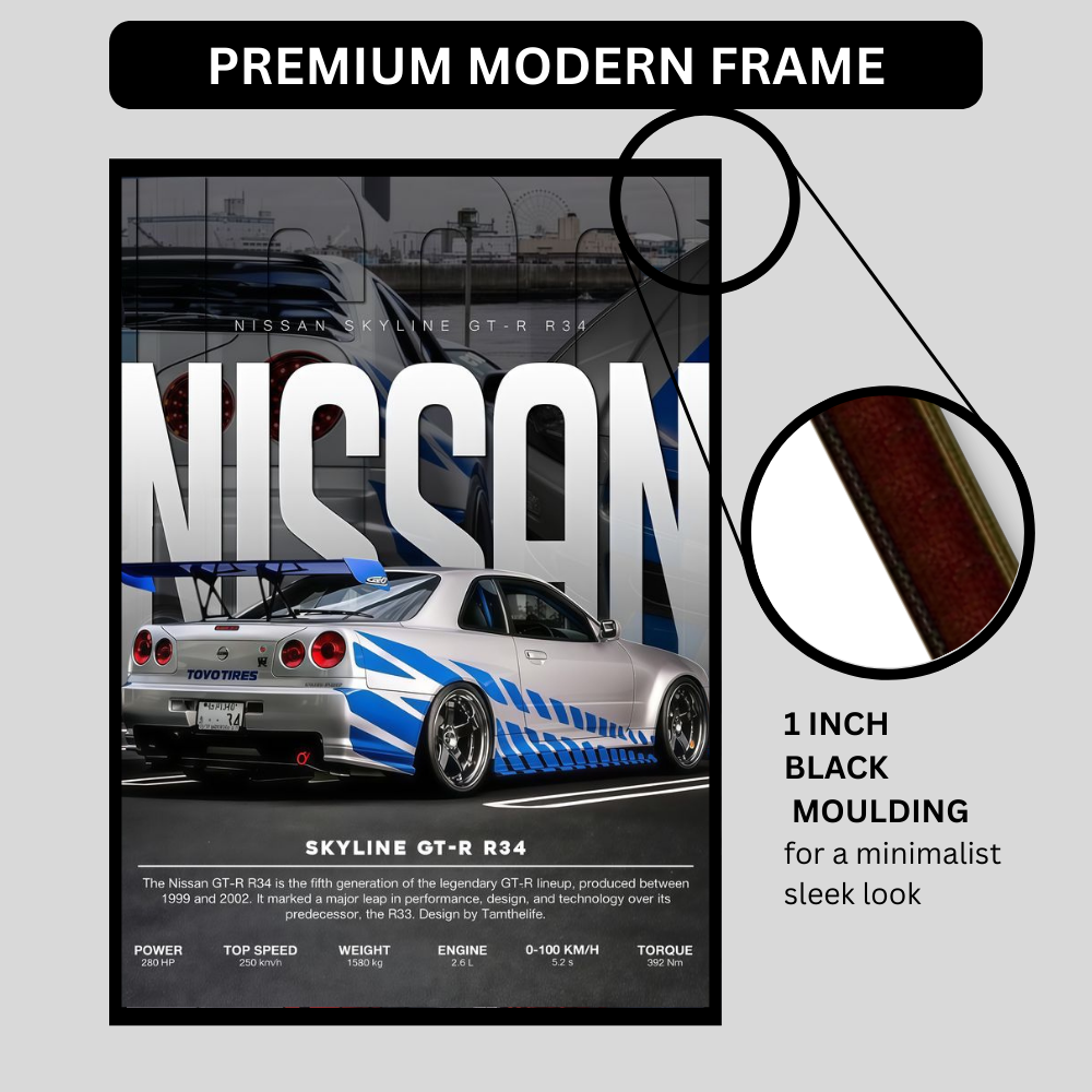 Nissan Skyline GT-R  R34 Car Wall Art – Premium Automotive Decor for Car Enthusiasts