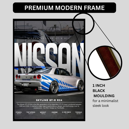Nissan Skyline GT-R  R34 Car Wall Art – Premium Automotive Decor for Car Enthusiasts