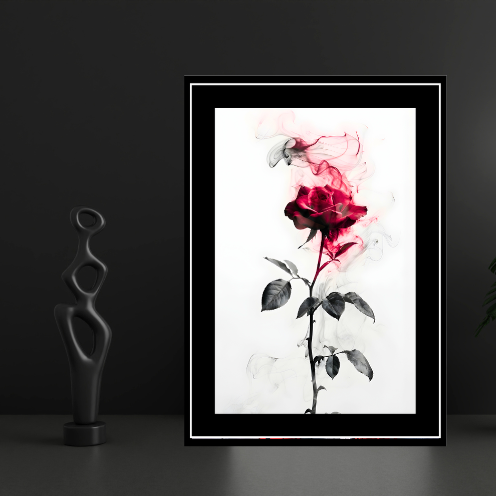 Abstract Red Rose Smoke Art 2D Framed Wall Poster | Romantic Floral Ar ...