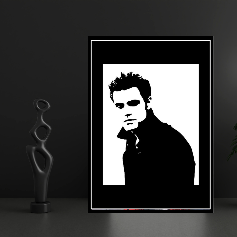 STEFAN SALVATORE Portrait 2D Framed Wall Art Poster | The Vampire Diaries Aesthetic | HD Gloss Finish Black & White Gothic Wall Frame