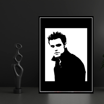 STEFAN SALVATORE Portrait 2D Framed Wall Art Poster | The Vampire Diaries Aesthetic | HD Gloss Finish Black & White Gothic Wall Frame