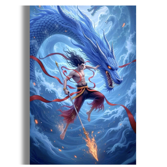 Mythological Warrior & Dragon Wall Poster | Premium Glossy Fantasy Wall Art for Bedroom, Gaming Room & Office | High Quality Print