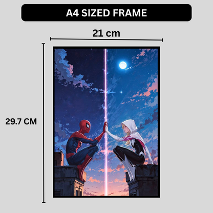 Parallel Souls Love Wall Art 2D Framed Poster | Sp1der-Man & Gwean Spider Inspired Romantic Superhero Couple | Love Across Universes & Destiny | HD High Gloss Finish Premium Wall Frame | Romantic Gift for Lovers & Couples