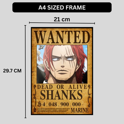 Shanks Wanted Poster Wall Art 2d frame | One P!ece Anime Emperor Character Bounty Frame | Dead or Alive Pirate Poster | HD High Gloss Finish | Premium Framed Wall Decor for Anime Fans
