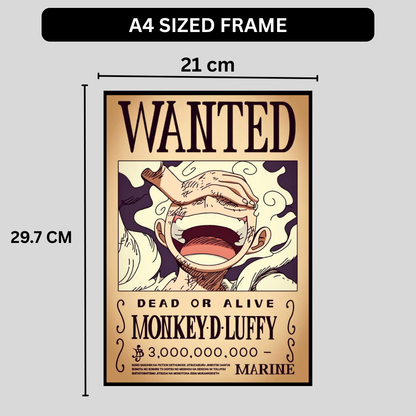 Monkey D. Luffy Wanted Poster Wall Art 2D Framed | One Piece Anime Character Bounty Artwork | Dead or Alive Pirate Poster | HD High Gloss Finish | Premium Wall Frame for Anime Fans & Collectors