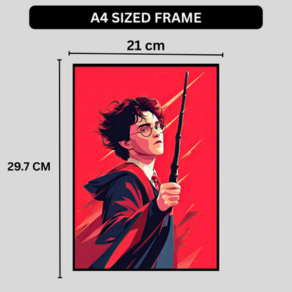 Harry Potter-Young Wizard Hero Wall Art 2D Framed Poster | Harry Potter Inspired Magical Character with Wand | HD High Gloss Finish Fantasy Art Print | Premium Wall Frame for Bedroom, Study & Gifting