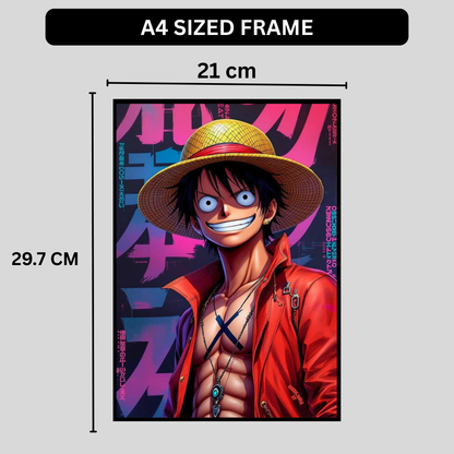Monkey D. Luffy 2D Glossy HD Wall Frame | One Piece Anime Pirate Artwork | Straw Hat Captain Poster | Premium Gloss Finish Wall Decor for Anime Fans