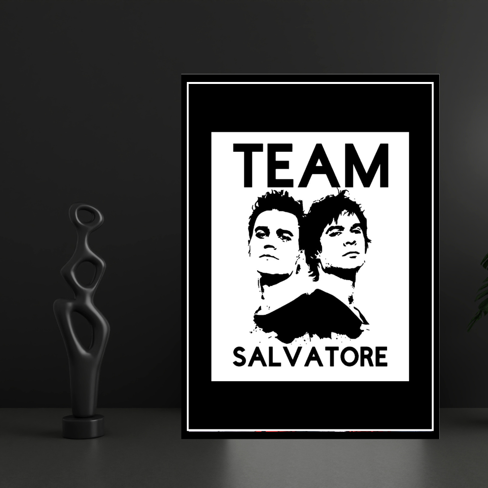 Team Salvatore Inspired Twin Portrait 2D Framed Wall Art Poster | Gothic TV Series Aesthetic | HD Gloss Finish Black & White Wall Frame for Bedroom & Studio Décor