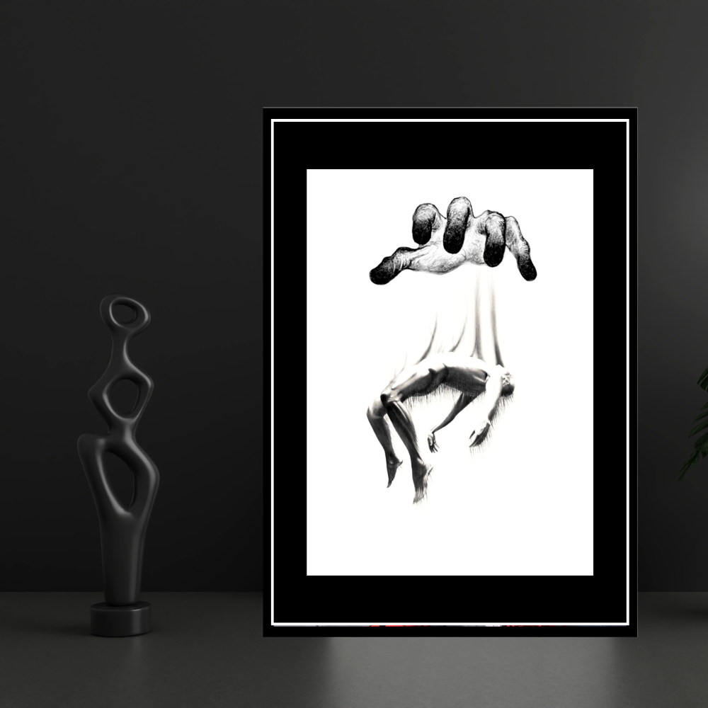 Surreal Puppet Control Art 2D Framed Wall Poster | Abstract Hand & Human Figure Concept Artwork | HD Matte Finish Modern Wall Frame for Home & Office Décor