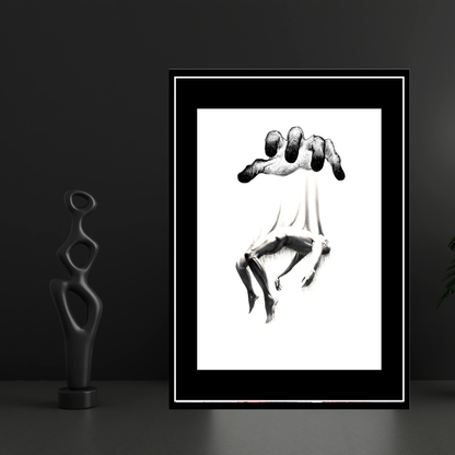 Surreal Puppet Control Art 2D Framed Wall Poster | Abstract Hand & Human Figure Concept Artwork | HD Matte Finish Modern Wall Frame for Home & Office Décor