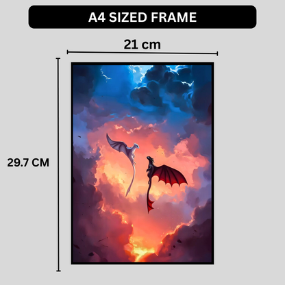 Epic Dragon Love Wall Art 2D Framed Poster | Night Fury & Light Fury Inspired Romantic Dragon Couple | Symbol of Love, Bond & Togetherness | HD High Gloss Finish Premium Wall Frame | Romantic Gift for Lovers & Couples