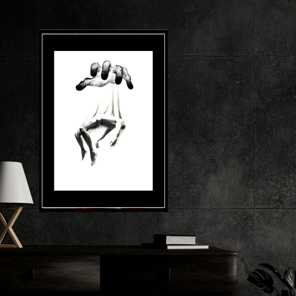 Surreal Puppet Control Art 2D Framed Wall Poster | Abstract Hand & Human Figure Concept Artwork | HD Matte Finish Modern Wall Frame for Home & Office Décor