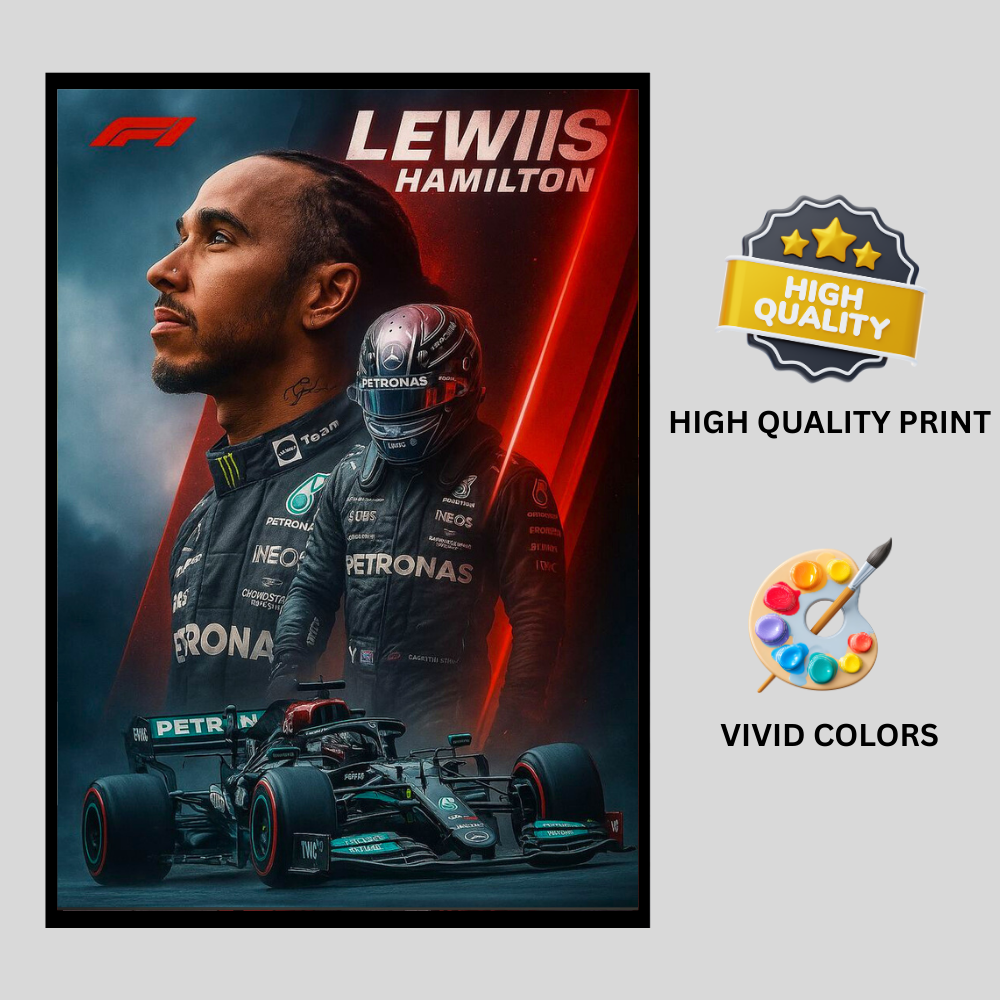 Premium Lewis Hamilton 2D Car Frame – Formula 1 Wall Art for Racing Fans & Collectors | Mercedes-AMG F1 Inspired Decor