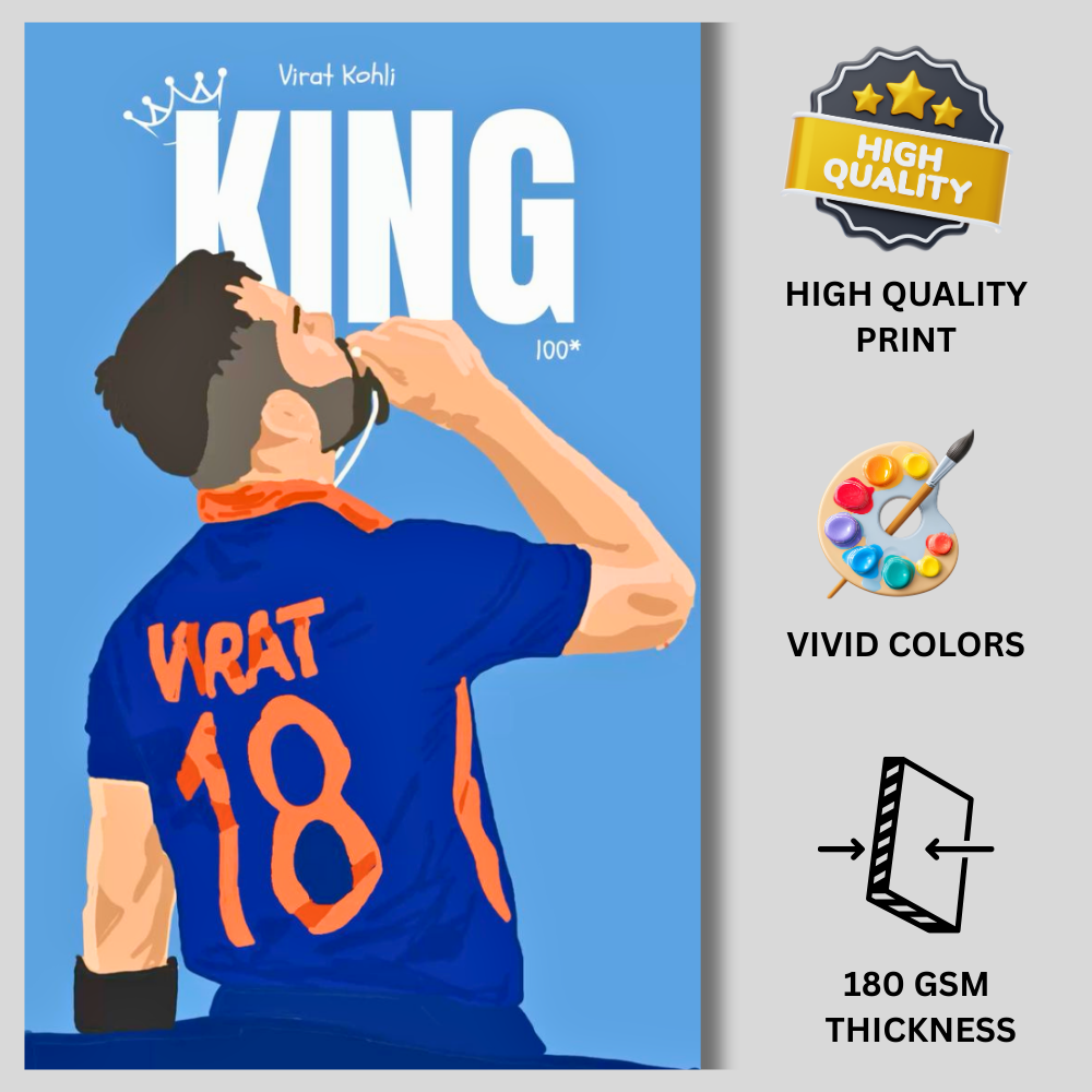Virat Kohli King 18 Cricket Wall Poster | Premium Glossy Sports Poster for Bedroom, Living Room & Office | High Quality Print