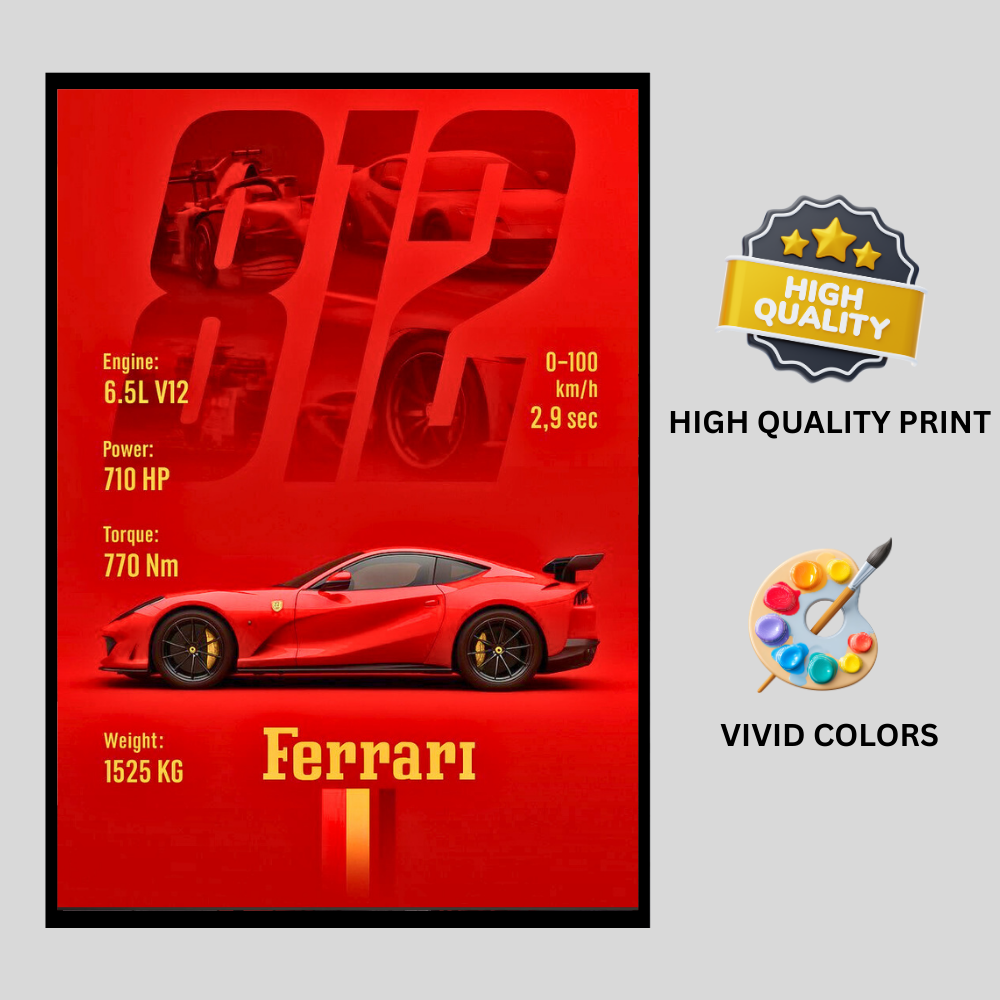 Ferrari 812 Car Wall Art – Premium Automotive Decor for Car Enthusiasts