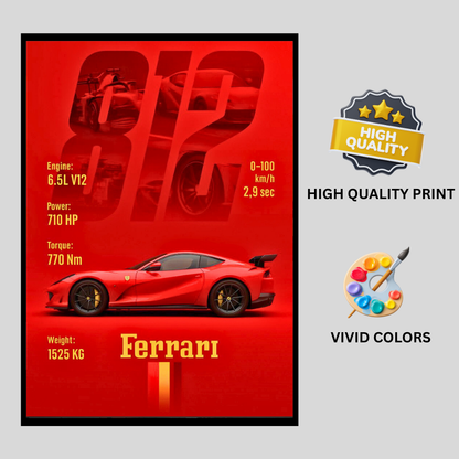 Ferrari 812 Car Wall Art – Premium Automotive Decor for Car Enthusiasts