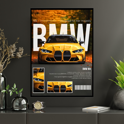 BMW M4 Framed Car Wall Art – Premium Automotive Decor for Car Enthusiasts