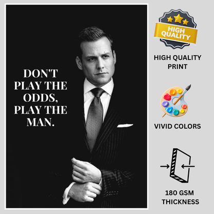 Play the Man – Luxury Black & White Motivational Quote Wall Art Poster | Classic Gentleman Office Decor | Premium Glossy Wall Poster for Office, Study & Home