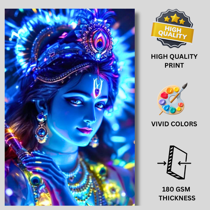 Lord Krishna Wall Poster | Premium Glossy Spiritual Wall Art for Home, Pooja Room & Office | High Quality Print