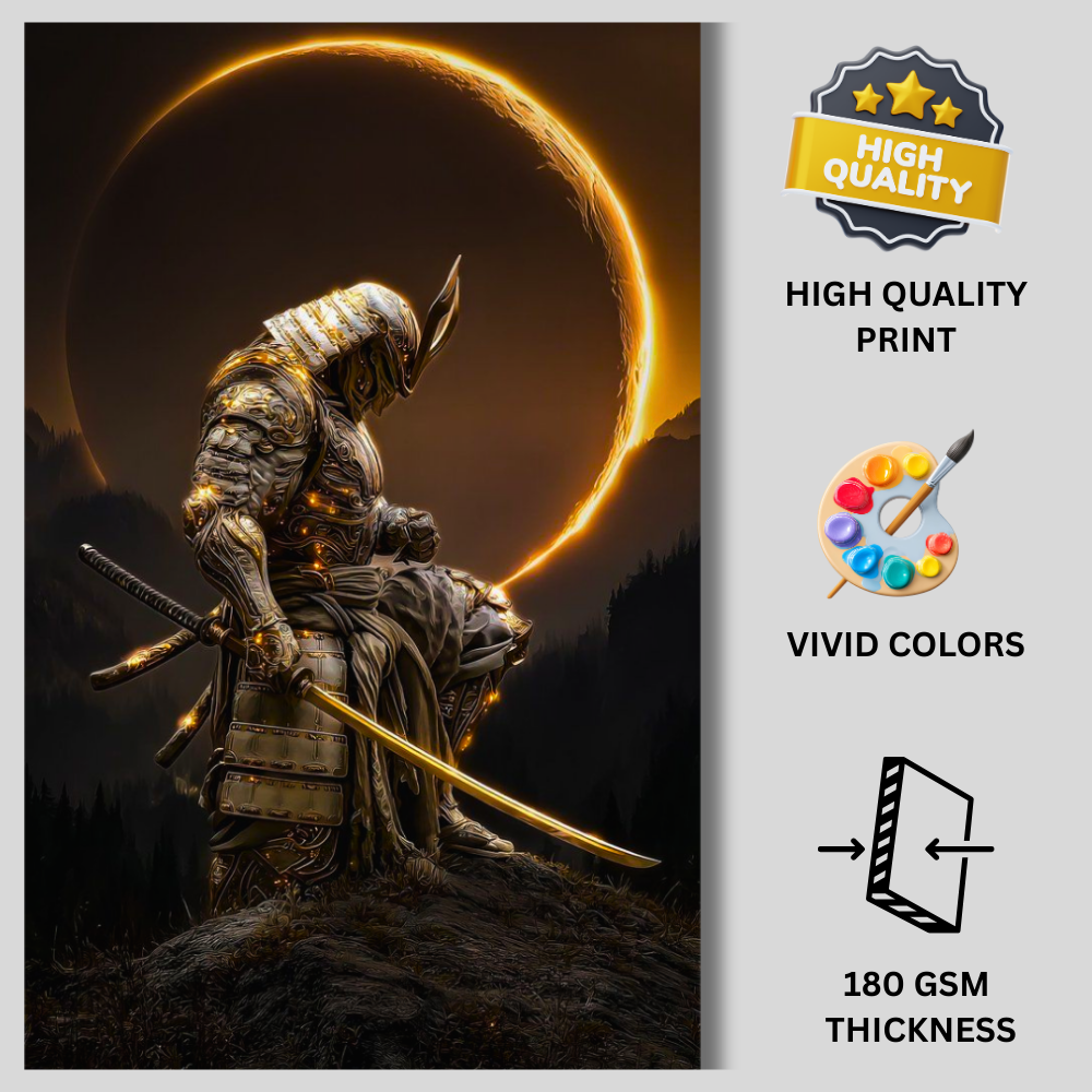 Golden Samurai Warrior Poster | Japanese Samurai Wall Art | Dark Fantasy Warrior Poster for Bedroom, Gaming Room & Office | Premium Glossy Print
