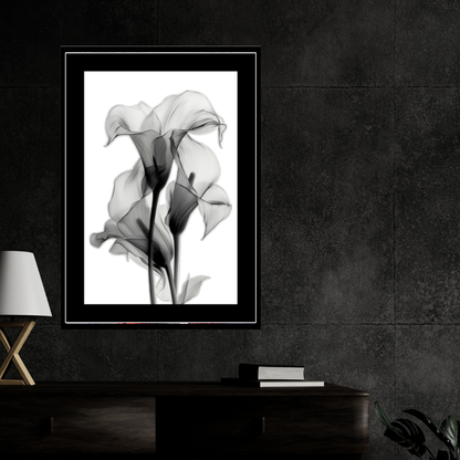 Abstract Monochrome Floral Art 2D Framed Wall Poster | Minimalist Black & White Flower Illustration | HD Matte Finish Modern Wall Frame for Home & Office Décor