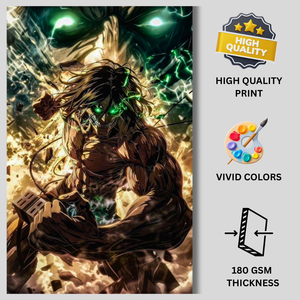 Eren Yeager Titan Form Poster | Attack on Titan Anime Wall Art | Premium Glossy Anime Poster for Bedroom, Gaming Room & Office