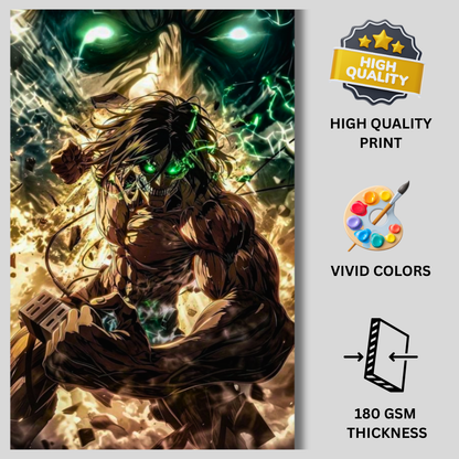Eren Yeager Titan Form Poster | Attack on Titan Anime Wall Art | Premium Glossy Anime Poster for Bedroom, Gaming Room & Office