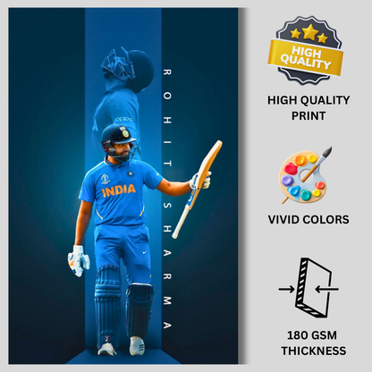 Rohit Sharma Hitman Cricket Wall Poster | Premium Glossy Indian Cricket Wall Art for Bedroom & Office | High Quality Print