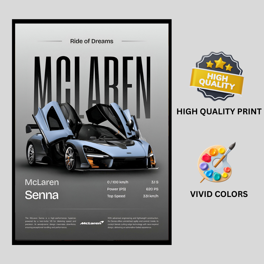 McLaren Senna Framed Car Wall Art – Premium Automotive Decor for Car Enthusiasts
