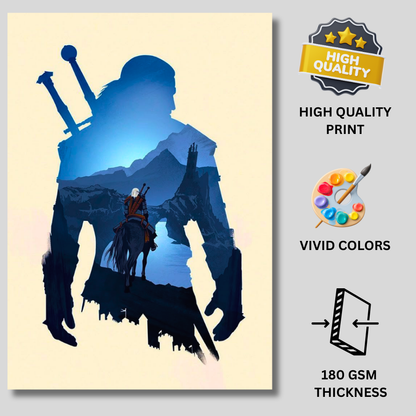 Geralt of Rivia Poster | The Witcher Wall Art | Minimalist Fantasy Poster for Bedroom, Gaming Room & Office | Premium Glossy Print