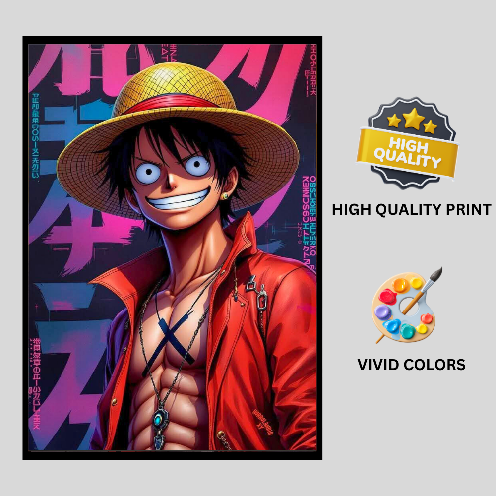 Monkey D. Luffy 2D Glossy HD Wall Frame | One Piece Anime Pirate Artwork | Straw Hat Captain Poster | Premium Gloss Finish Wall Decor for Anime Fans