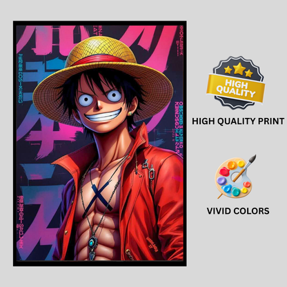 Monkey D. Luffy 2D Glossy HD Wall Frame | One Piece Anime Pirate Artwork | Straw Hat Captain Poster | Premium Gloss Finish Wall Decor for Anime Fans