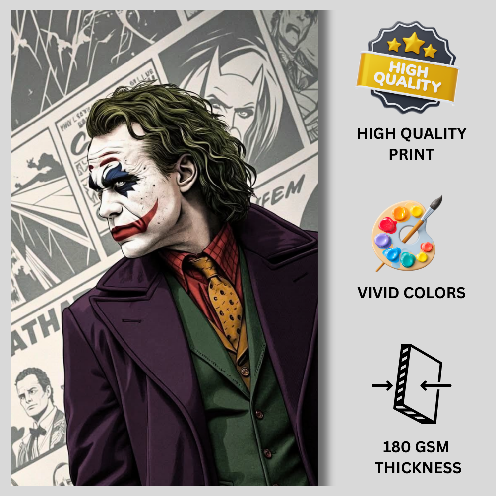Joker Wall Poster | Dark Joker Comic Style Art Print | DC Villain Wall Decor for Bedroom, Gaming Room & Man Cave | Premium Glossy Poster