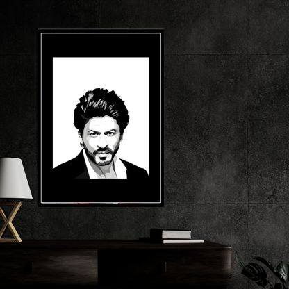 SHAHRUKH KHAN Inspired Portrait 2D Framed Wall Art Poster | King Khan Aesthetic | HD Gloss Finish Black & White Celebrity Silhouette Frame for Home & Office Décor