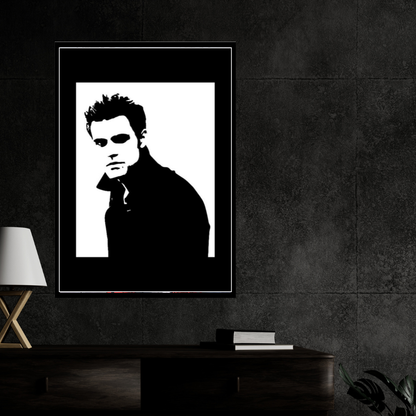 STEFAN SALVATORE Portrait 2D Framed Wall Art Poster | The Vampire Diaries Aesthetic | HD Gloss Finish Black & White Gothic Wall Frame
