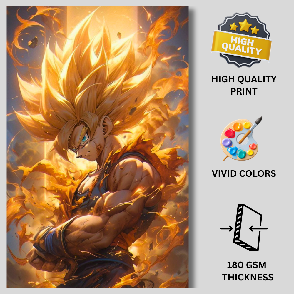 Anime Super Saiyan Warrior Poster | Dragon Ball Inspired Wall Art | Premium Glossy Anime Poster for Bedroom, Gaming Room & Office