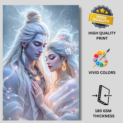 Lord Shiva & Goddess Parvati Wall Poster | Premium Glossy Divine Couple Wall Art for Home & Pooja Room | High Quality Print