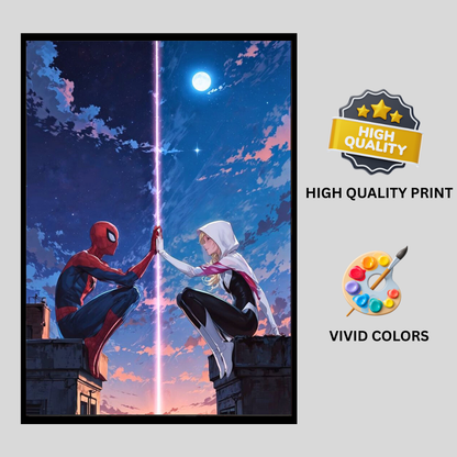 Parallel Souls Love Wall Art 2D Framed Poster | Sp1der-Man & Gwean Spider Inspired Romantic Superhero Couple | Love Across Universes & Destiny | HD High Gloss Finish Premium Wall Frame | Romantic Gift for Lovers & Couples