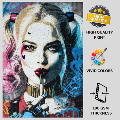 Harley Quinn Inspired Pop Art Wall Poster | Bold Street Style Comic Portrait Print | Modern Glossy Wall Decor for Bedroom, Living Room, Office & Studio