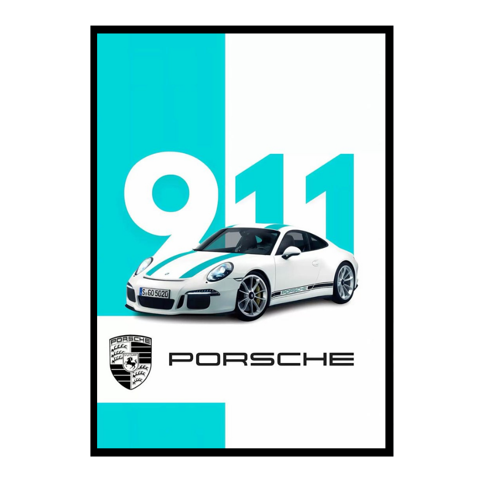 P0RSCHE 911 Sports Car Inspired 2D Wall Art Frame – A4 Size Premium High-Gloss Car Poster | Luxury Automotive Décor for Home, Office & Studio