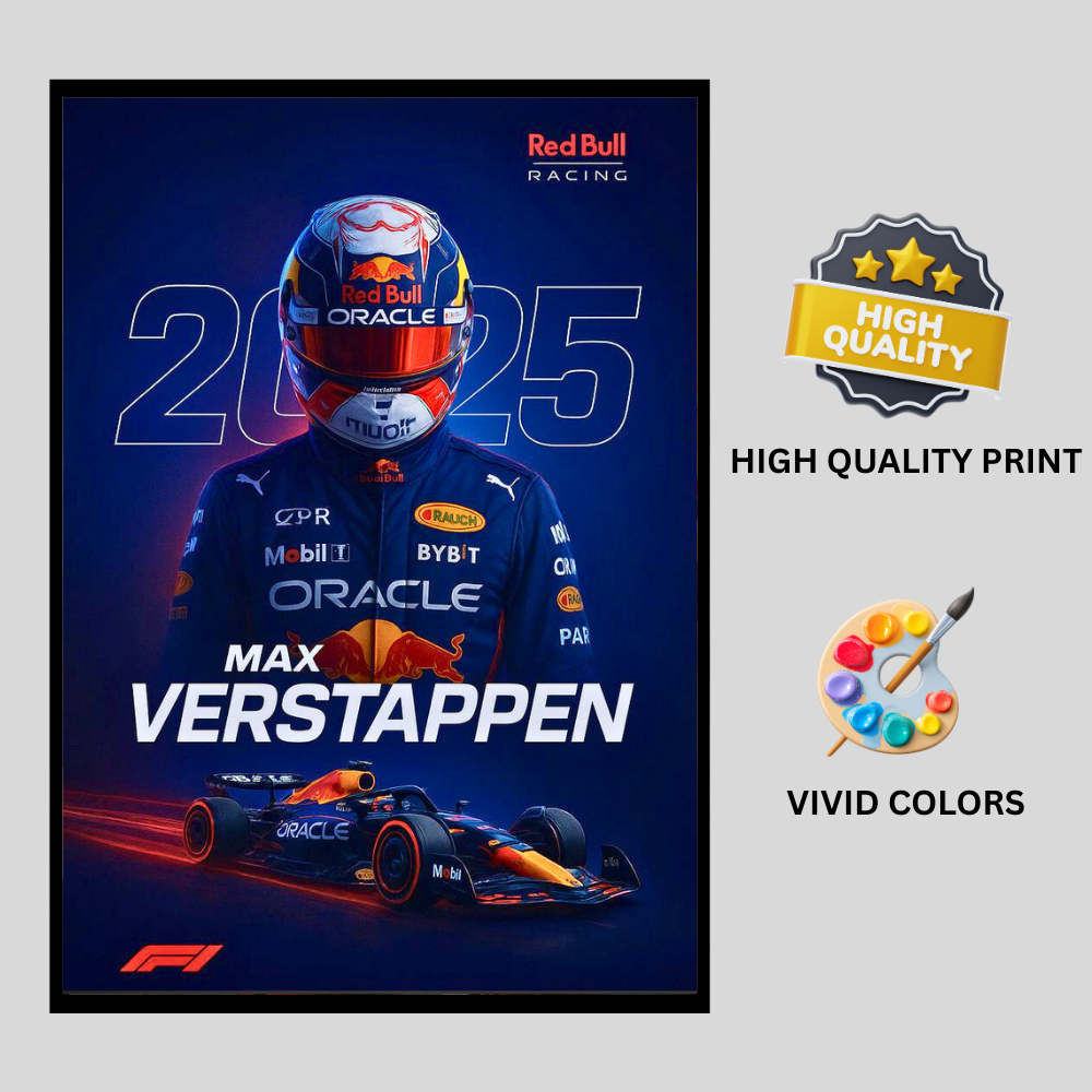 Premium Max Verstappen 2025 2D Car Frame – Formula 1 Wall Art for Racing Fans & Collectors | Red Bull Racing Inspired Decor