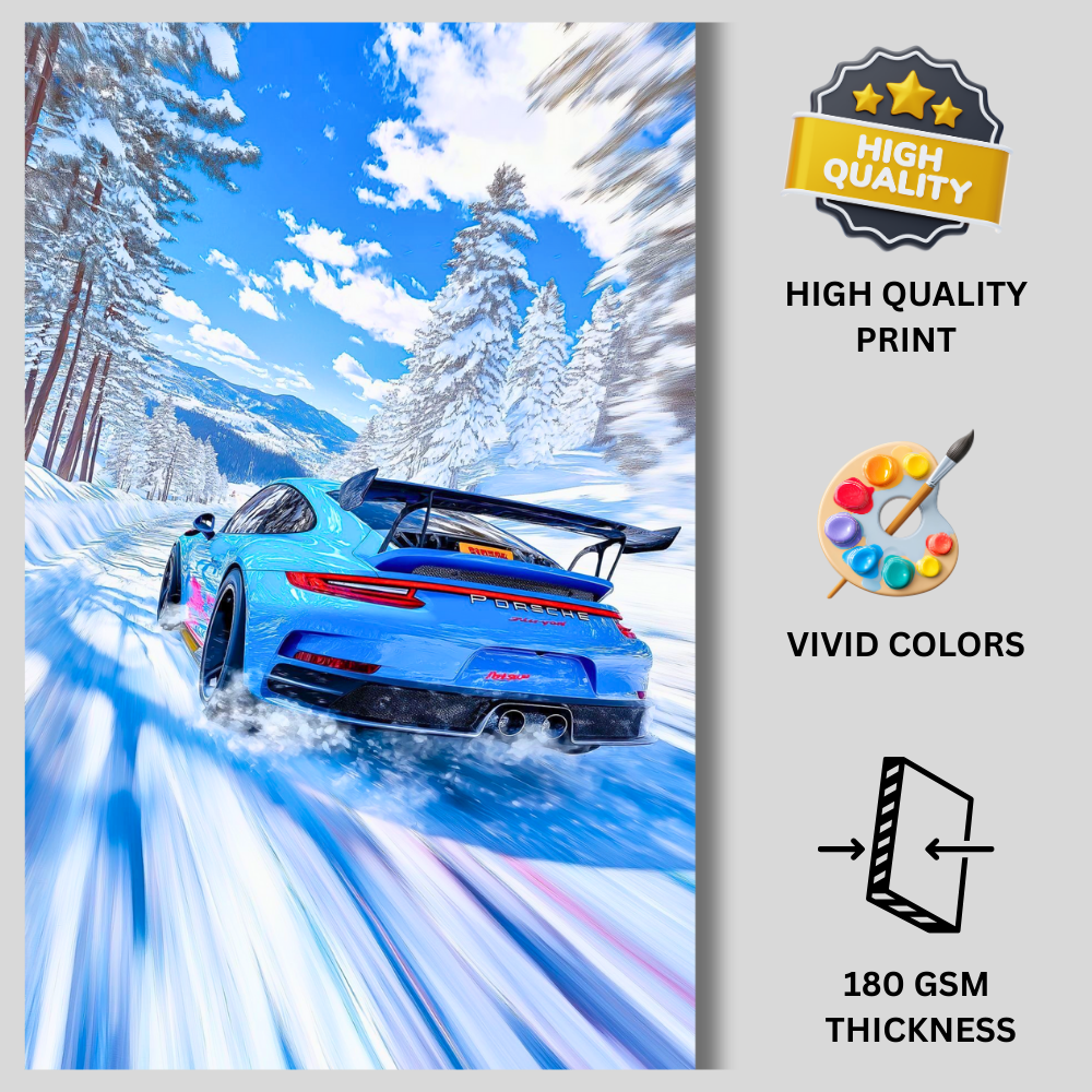 Porsche 911 GT3 Sports Car Wall Poster | Premium Glossy Supercar Poster for Bedroom, Living Room & Office | High Quality Print