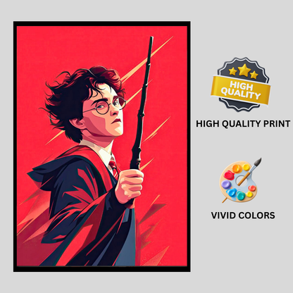 Harry Potter-Young Wizard Hero Wall Art 2D Framed Poster | Harry Potter Inspired Magical Character with Wand | HD High Gloss Finish Fantasy Art Print | Premium Wall Frame for Bedroom, Study & Gifting