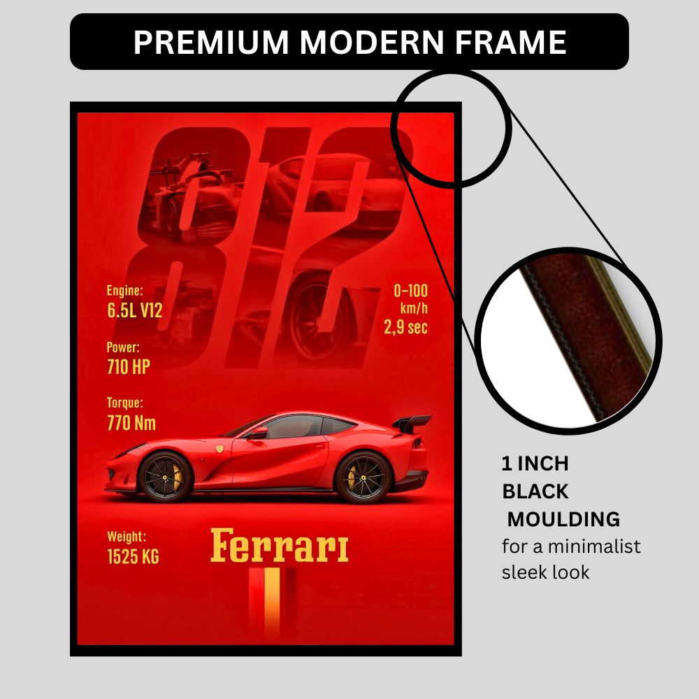 Ferrari 812 Car Wall Art – Premium Automotive Decor for Car Enthusiasts