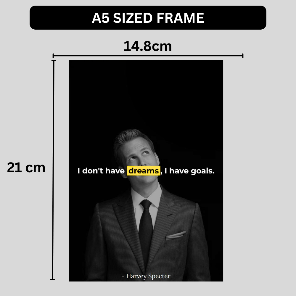 Harvey Specter Quote Wall Poster | “I Don’t Have Dreams, I Have Goals” Motivational Office Wall Art | Minimal Black & White Success Poster | Premium Glossy Print