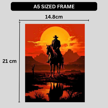 Western Cowboy Sunset Poster | Vintage Cowboy Wall Art | Wild West Horse Rider Poster for Bedroom, Office & Gaming Room | Premium Glossy Wall Poster
